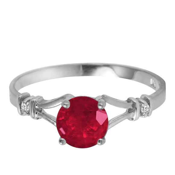 14K.SOLID GOLD RING WITH NATURAL DIAMONDS & RUBY (White Gold)